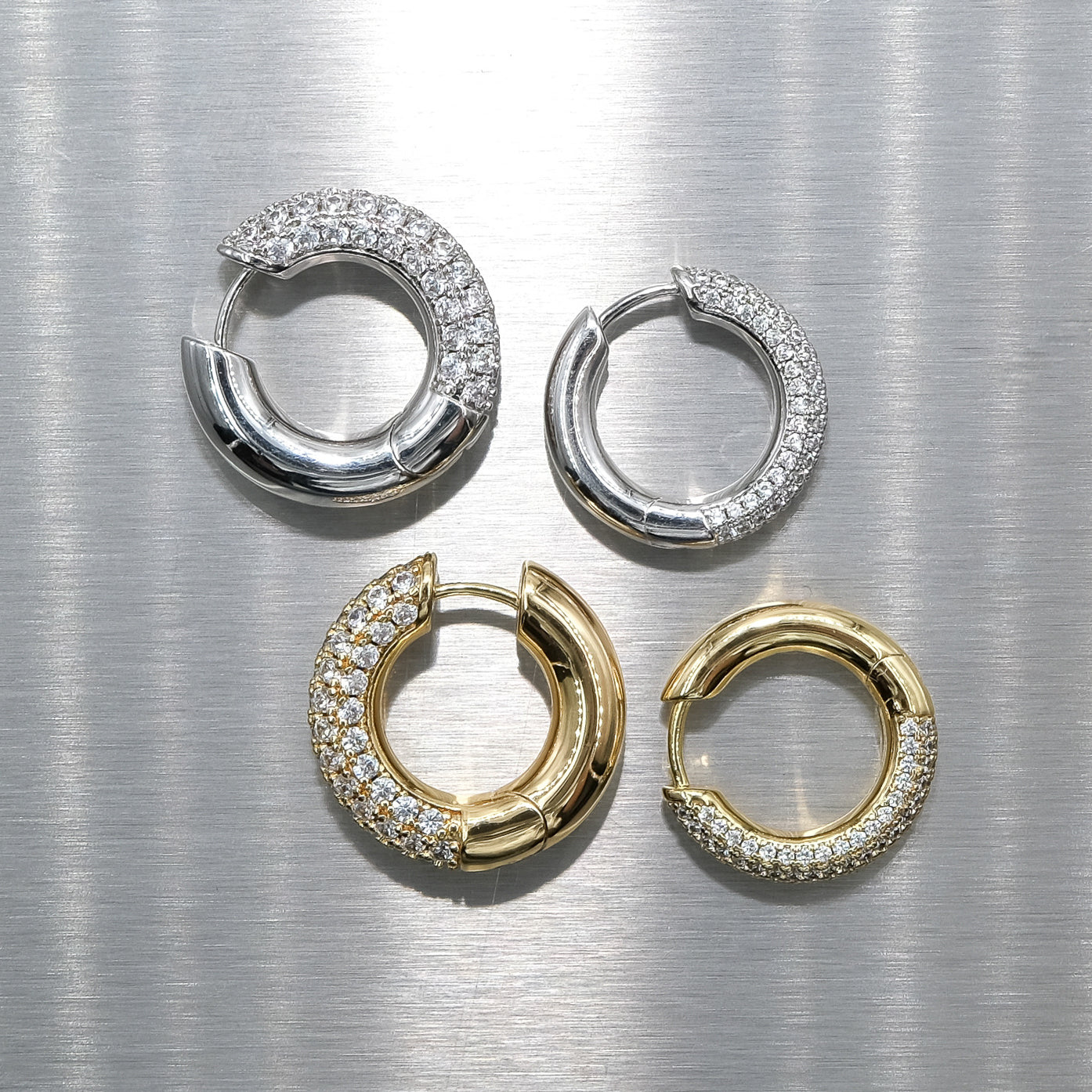 Chunky pavé zirconia hoop earring in 14k gold or rhodium plated – Billion Avenue jewelry