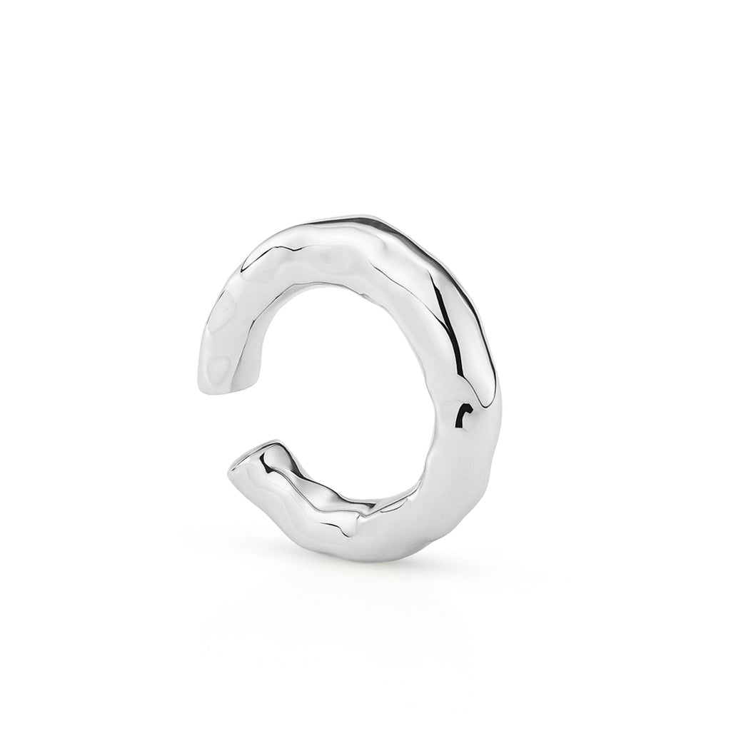 Molten ear cuff in silver color rhodium plated with organic design – Billion Avenue jewelry