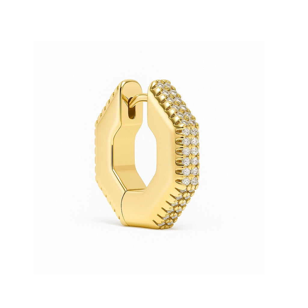 Geometric zirconia hoop earring in 14k gold or rhodium plated – Billion Avenue jewelry