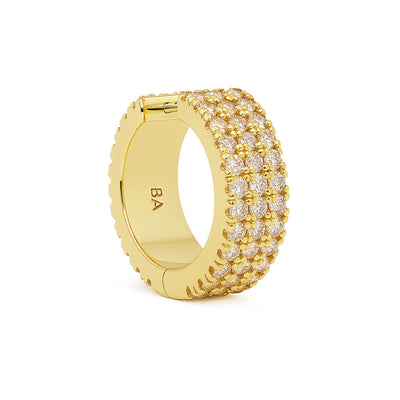 Flat zirconia hoop earring with triple row design in 14k gold plated – Billion Avenue jewelry