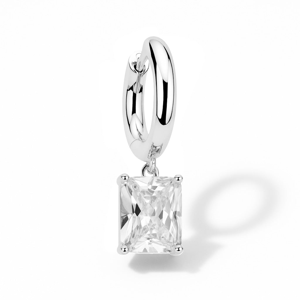 Radiant-cut zirconia hoop earring in silver color rhodium plated – Billion Avenue jewelry