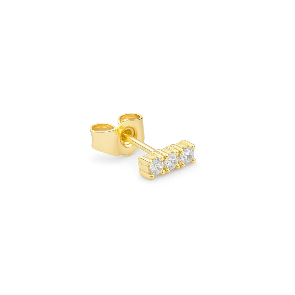 Tiny trio zirconia earstud in 14k gold plated – Billion Avenue jewelry