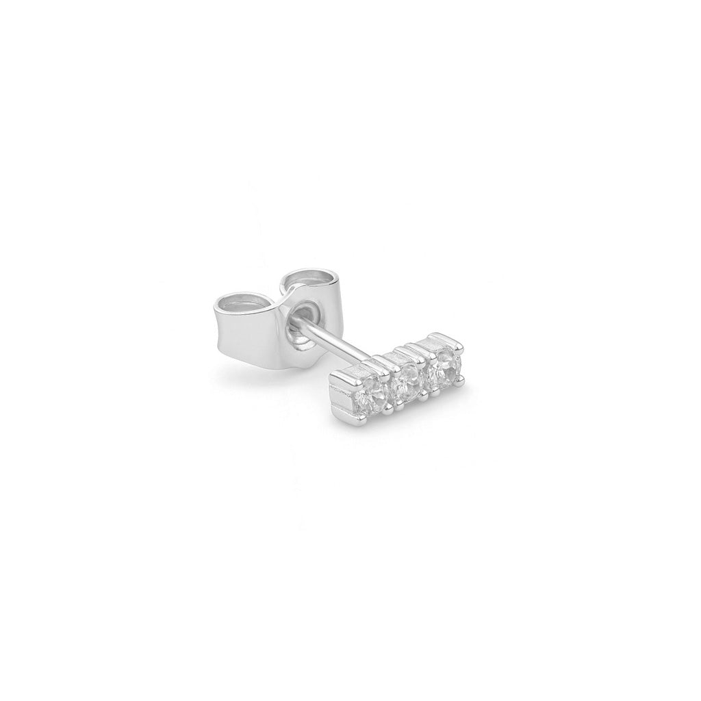 Tiny trio zirconia earstud in silver color rhodium plated – Billion Avenue jewelry