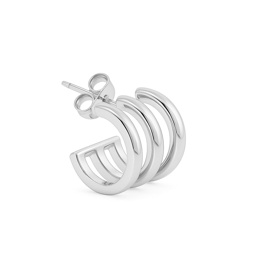 Trio hoop earstud in silver color rhodium plated – Billion Avenue jewelry
