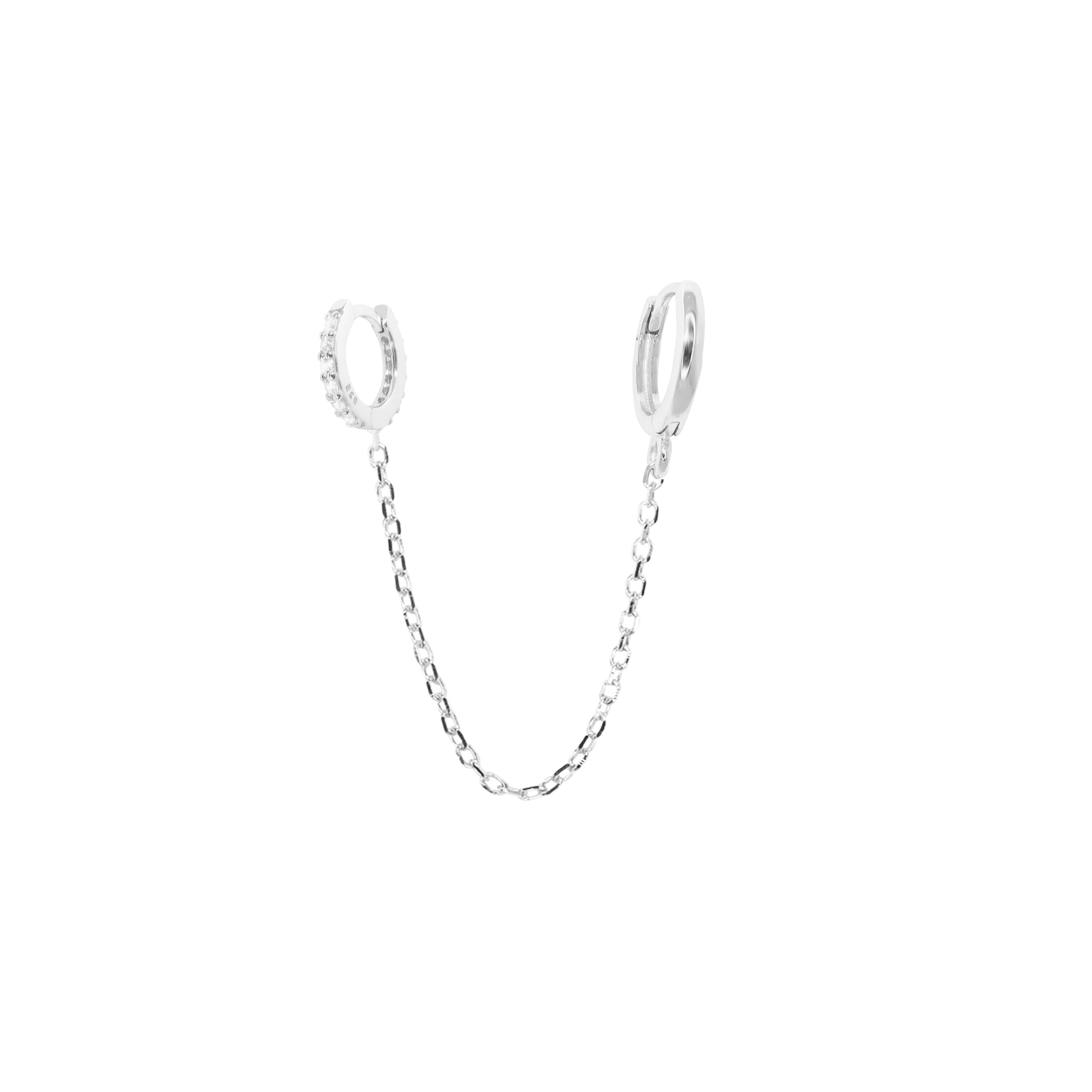 Diamond Huggie & Connected Solid Hoop Silver