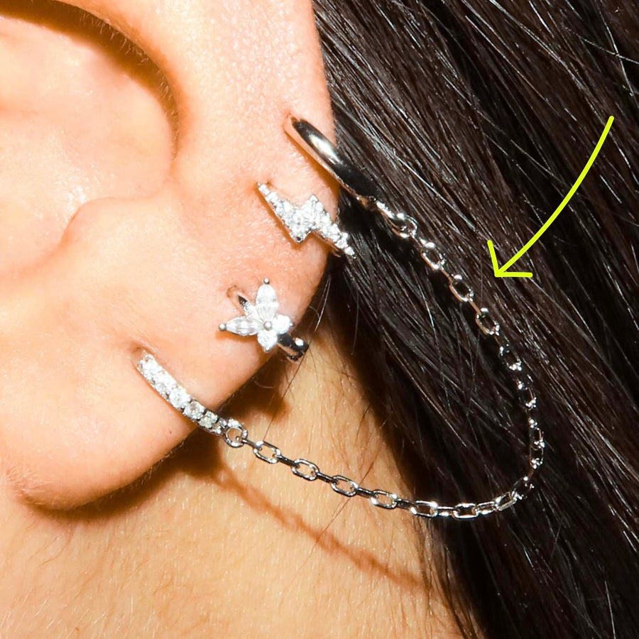 Diamond Huggie & Connected Solid Hoop Silver